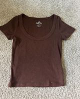 Hollister Women's Scoop Neck Brown Ribbed Top XS Photo 0