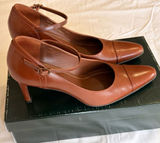 Lauren Ralph Lauren Belinda Cognac Brown Leather Mary Jane Heels Size 8.5 B Photo 0