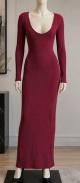 SKIMS Women Maxi Dress Burgundy Ribbed Soft Lounge Scoop Neck S Photo 0