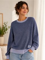 Altar’d State Striped Navy & Light Blue Crewneck Pullover Photo 0