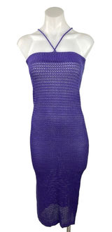 Womens Purple Open Knit Crochet Halter Bodycon Summer Swim Coverup Dress Size M Photo 0