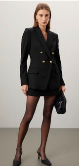 A.L.C. Women Black Double Breasted Gold Button Blazer Jacket Photo 0