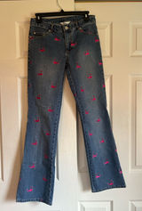 Vintage Lily Pulitzer blue mid rise boot cut jeans size 2 pink whale nautical Photo 0