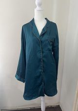 Vintage Victoria's Secret Gold Label Satin Pajama Shirt Dress Green Monogramed Photo 0