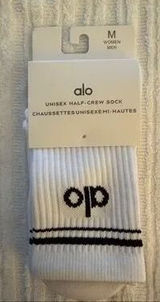 ALO Yoga Unisex White Crew Athletic Socks with Black Accent Logo - Size M (3) Photo 0
