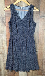 Old Navy Navy Blue Polka Dot Rayon Fit & Flare V-Neck Elastic Waist Dress Medium Photo 0