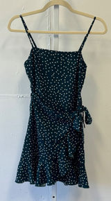 Princess Polly Teal Green Polka Dot Mini Dress Faux Wrap Ruffle Hem Size 2 US Photo 0