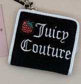 Juicy Couture Sweet‎ Juicy L-Zip Card Case Wallet Black Velour Strawberry NEW Photo 0
