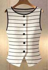 SHEIN Top Striped Sleeveless Button-Up Knit Black XL Women Photo 0