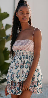Anthropologie Celandine Straight Neck Tiered Floral Smocked Mini Dress XL Photo 0