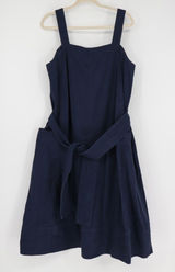 Everlane Denim Apron Midi Dress Women’s Large Navy Organic Cotton Belted Pockets Photo 0