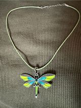 Green and Blue Dragonfly Pendant Necklace - Women's Fashion Jewelry Photo 0