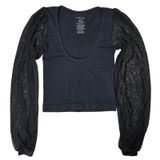 Free People Intimately Lost In Love Seamless Top Black Mesh Puff Sleeve M/L Photo 0