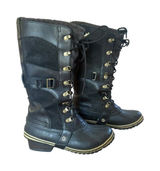 Sorel Conquest Carly Boots Womens 8 Black Suede Leather Waterproof Tall Riding Photo 0