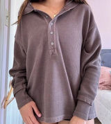 Aerie Brown Pullover Button M Photo 0
