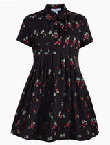 Hill House The Rosalind Dress Black Ikat Floral Taffeta Pintuck Pleated‎ Small Photo 0