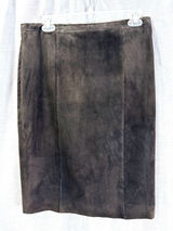 NWT Elie Tahari Dark Brown Suede Pencil Skirt 10 Kim‎ Midi Leather Luxe Academia Photo 0
