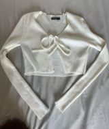 White Crop Tie Sweater Photo 0