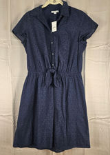 NWT J Crew Mercantile Navy Short Sleeve Eyelet Collared Tie Front Dress Small Photo 0