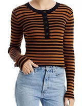 Karl‎ Lagerfeld Paris Ribbed Striped Henley Long Sleeve Thermal Top Designer Photo 0