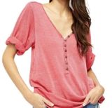 We The Free Free People Red Henley Tunic Top Button Front Slouchy Large Photo 0