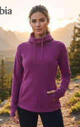 Columbia Womens Omni-Wick Fleece Hoodie Purple Cowl Neck Thumbholes Pullover XS Photo 0