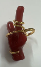 Zara Faux Red Coral Gold Size 6 Ring Resin Brass‎ Zinc Resort Beach Ocean Photo 0