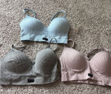 Lucky Brand Ribbed Seamless Bralette 3 Pack Blue Grey Pink Size L NEW Photo 0