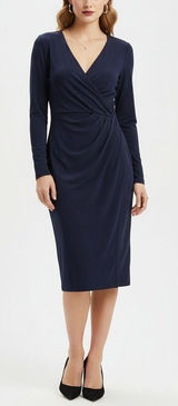 Lauren Ralph Lauren Navy Ruched Faux Wrap Dress Size 4 | 3/4 Sleeve Knee‎ Length Photo 0