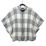 Jones‎ New York Sweater Poncho Cape Grey White Buffalo Plaid Full Zip Front L/XL Photo 0