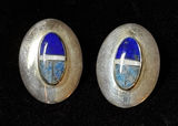 Vintage Southwestern Sterling Silver Lapis Inlay Oval Stud Earrings Boho Blue Photo 0