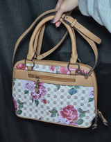 Giani Bernini Floral Logo Bag Purse Satchel in Tan and Pink Shoukder Crossbody Photo 0