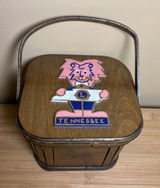 Caro-Nan Hand Painted Wooden Basket Purse‎ Tennessee Lions Club Logo Vintage Photo 0