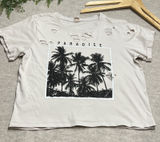 Messy Bun Just Chillin Paradise Palm Distressed Tshirt Women's XL EUC Casual‎ Summer Beach Vacation Photo 0