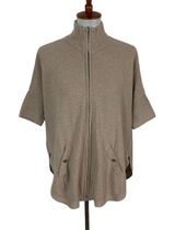 White House Black Market Sweater XS Tan Zip Up Short Sleeve Work Chic Photo 0