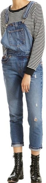 Levi's Bib Overalls Jeans 100% Cotton Adjustable Distressed Straight Med Wash XS Photo 0
