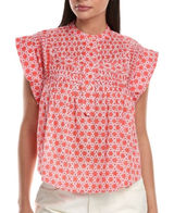 Tuckernuck Ro's Garden Nini Top Small Orange Floral Boho Flutter Sleeve Cotton Photo 0