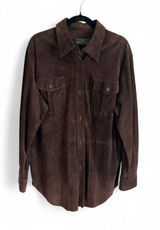 Embassy Row Classic Dark Brown Suede Shirt Jacket Shacket Vintage Size 16 Luxury Photo 0