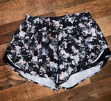 Lululemon Women's Black Floral Print Active Shorts - Lightweight Running Shorts size 4 Photo 0