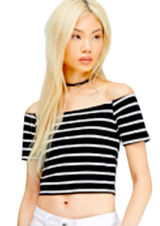 Forever 21 Horizontal black and white striped off the shoulder trendy y2k look crop top S Photo 0