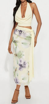 Light Yellow Halter Swim Top with Floral Sarong Photo 0