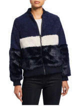 Sage Collective Faux Fur Sherpa Bomber Jacket Navy Colorblock XL Fall Winter Photo 0