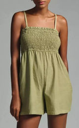Anthropologie Pilcro Olive Green Smocked Pocket Romper Photo 0