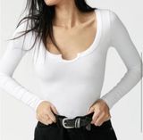 Joah Brown White Henley Long Sleeve T-Shirt Top, S/M Photo 0