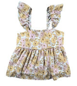 Altar'd State Babydoll Top Women Medium Yellow Pink Floral Ruffle Smocked Boho Photo 0