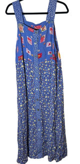 Vintage Twyla Blu Petite L Blue Fruit Floral Rayon Maxi Jumper Dress 90s Whimsy Photo 0