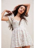 For Love & Lemons Magnolia Mini eyelet Dress Floral Puff Sleeve White XS NWT Photo 0