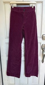 Faherty Women Plum Burgundy Organic Cotton Wide Leg Corduroy Pants Size 25 Photo 0