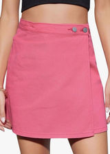 Womens Pink Denim Mini Skirt High Waisted Button‎ Wrap A-Line Flirty Size Medium Photo 0