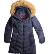 Tommy Hilfiger Women Puffer Coat Navy Blue Faux‎ Fur Hood Winter Warm XS Photo 0